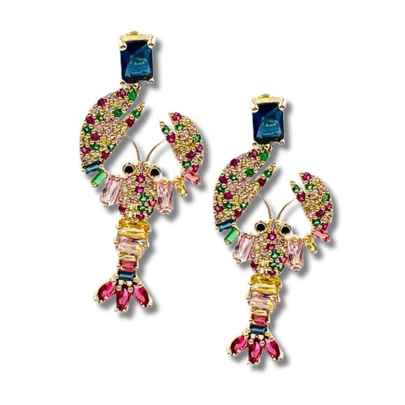 BRAND NEW Anthropologie Lobster Shaped Cubic Zirconia Swarovski Crystal Earrings - Picture 3 of 4